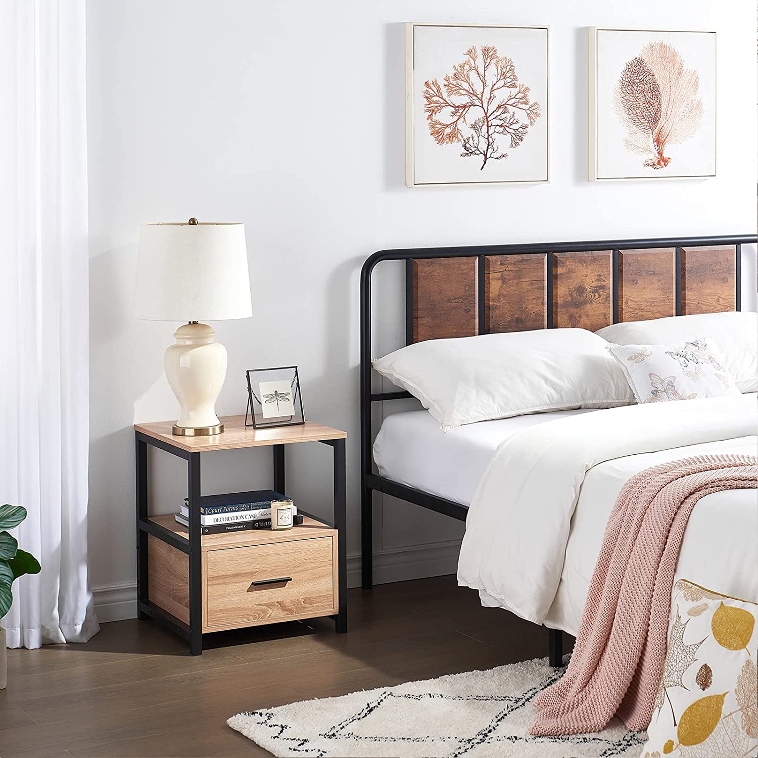 Amazon｜VECELO サイドテーブル ベッドサイドテーブル ナイトテーブル